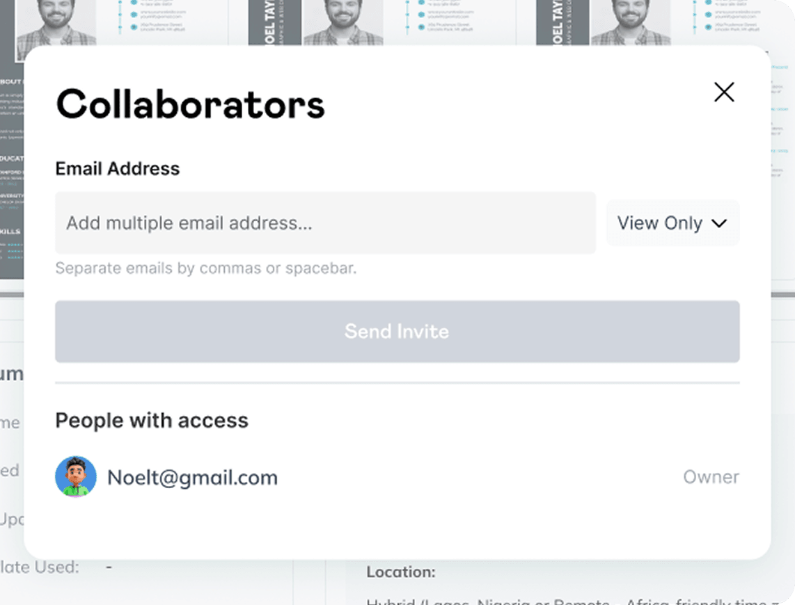 Resume collaborators modal