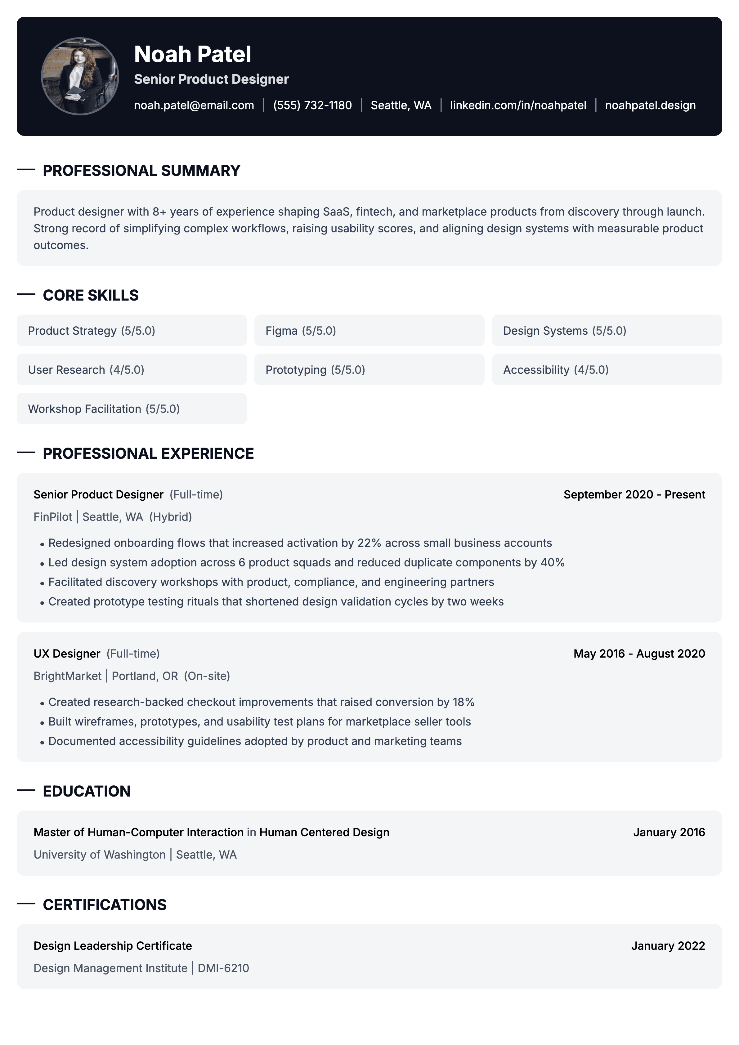Professional resume templates