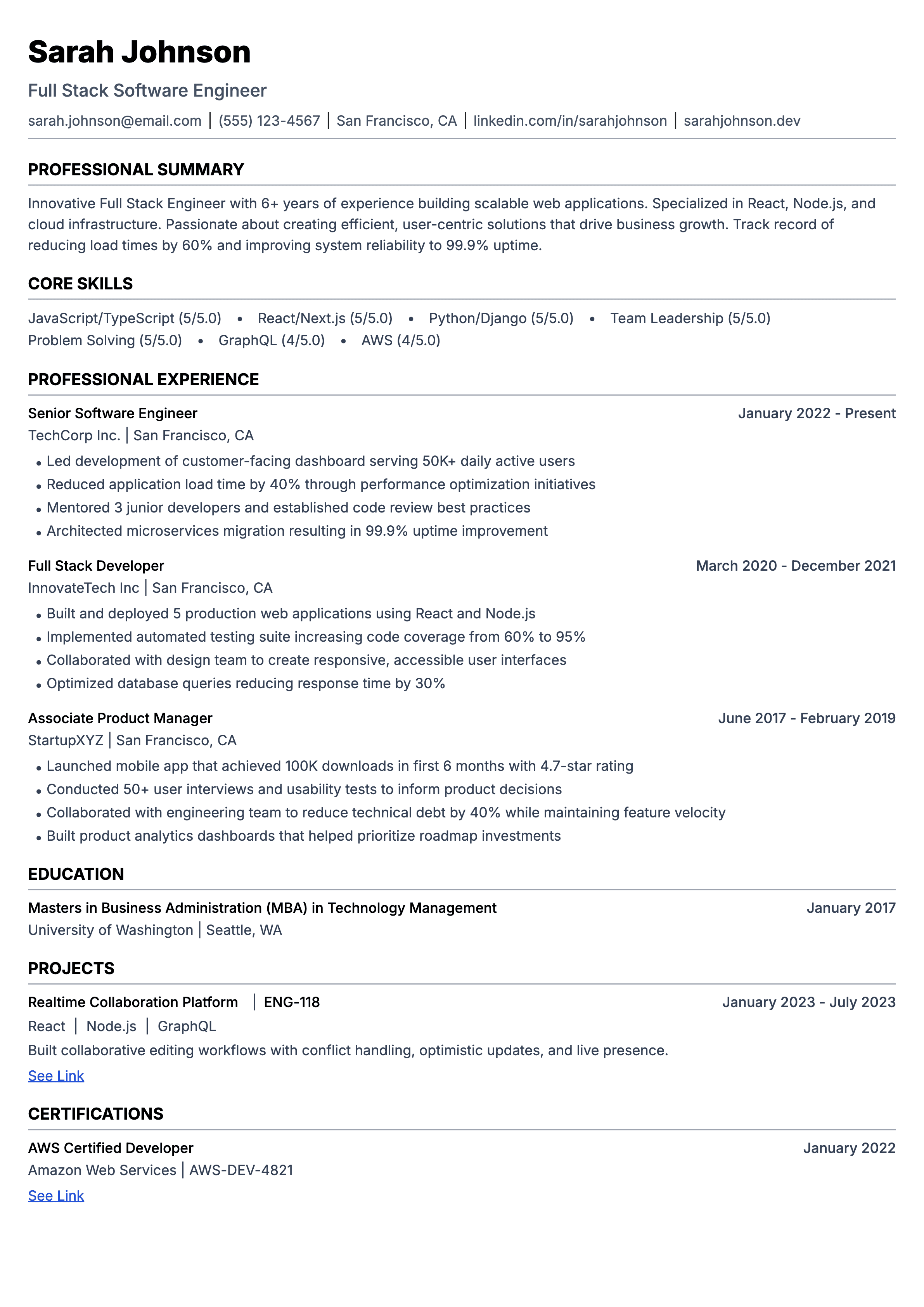 Professional resume templates